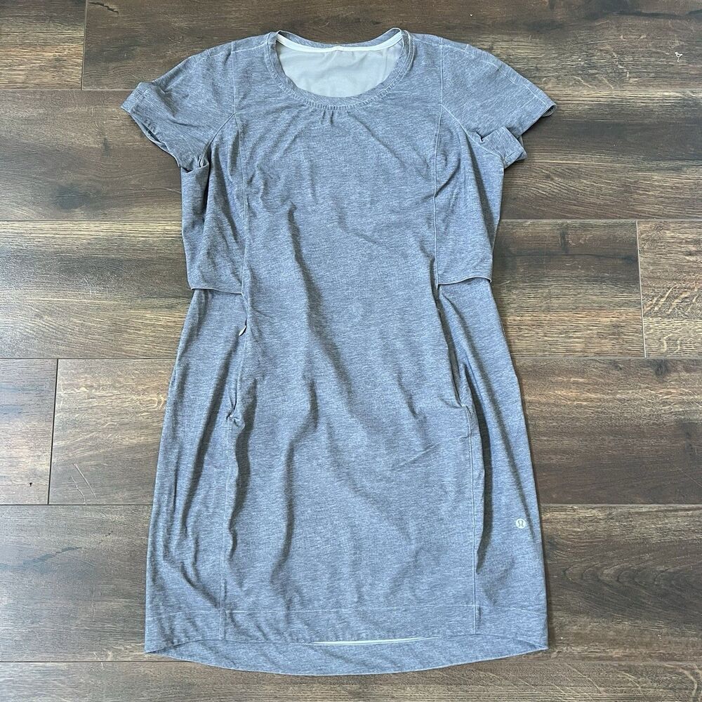 Lululemon &go Endeavor Grey Dress Zipper Pocket Mesh Back Vent Size 10 UPF 50